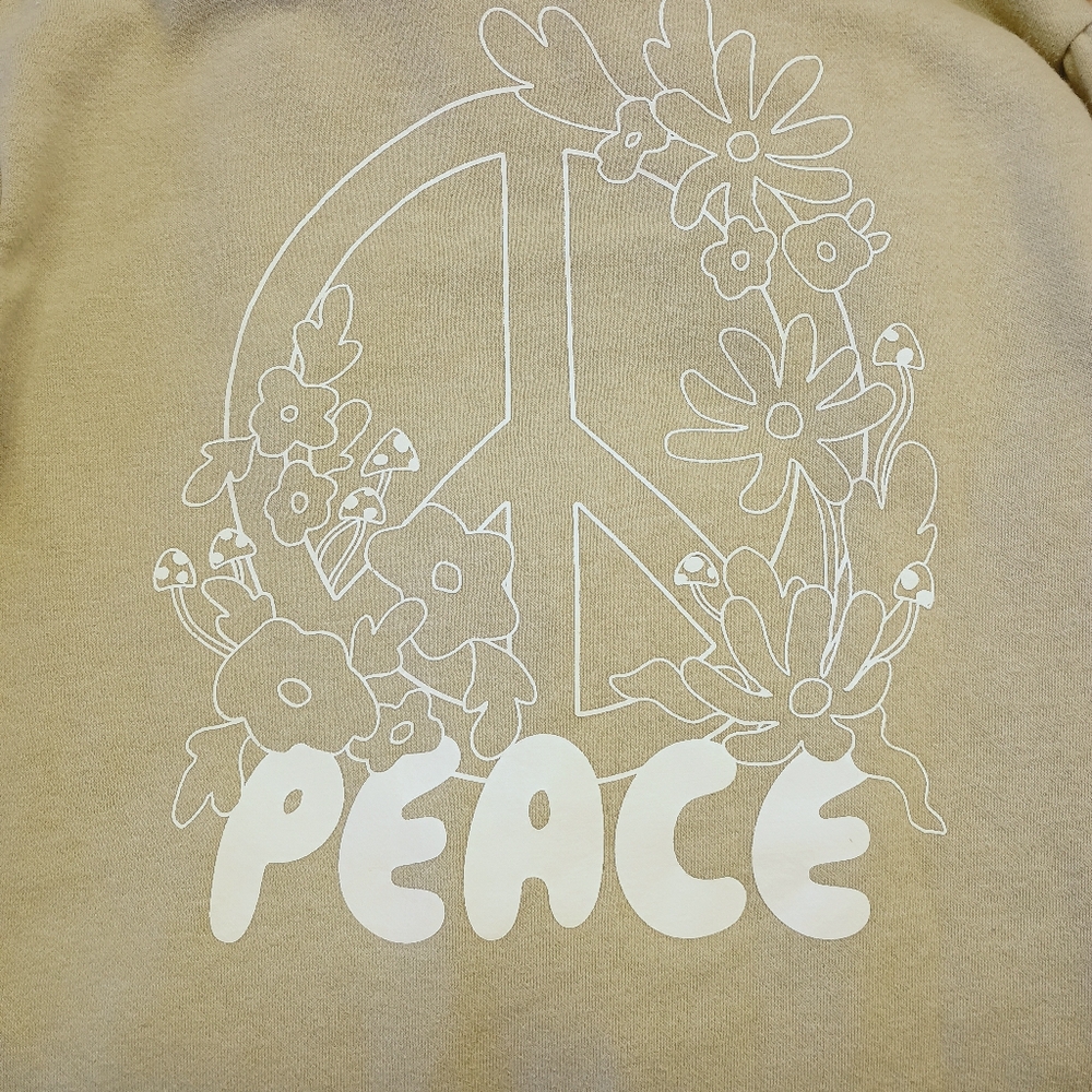 Girl's Cat & Jack Green Peace Symbol Full Zip Hooded Sweatshirt Size L 10/12